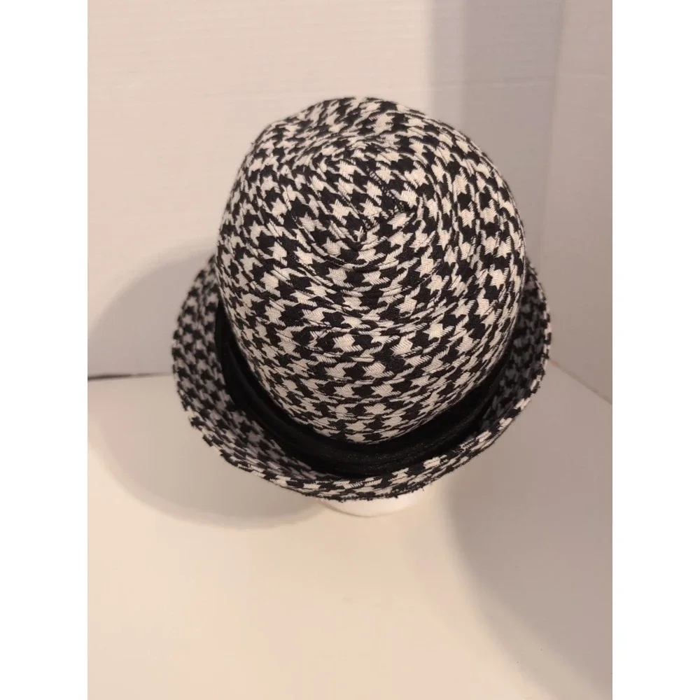 Unisex Houndstooth Fedora‎ with Black Velvet Band Wool Blend Size L/XL